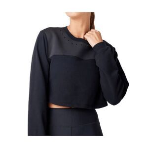 New Gigi C Lina Mixed Media Cropped Pullover Sweatshirt L Black